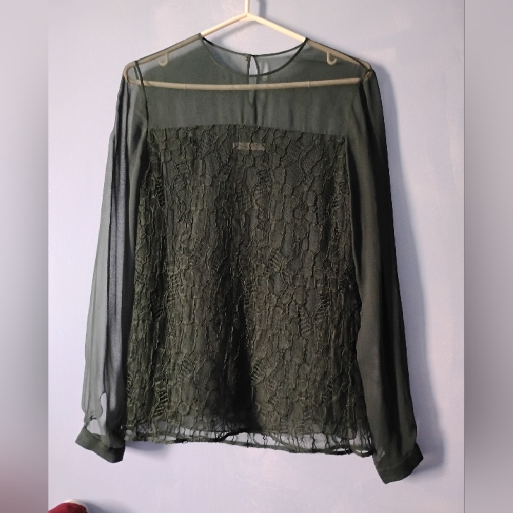 Jason Wu Olive Green Silk Chiffon And Lace Blouse 4